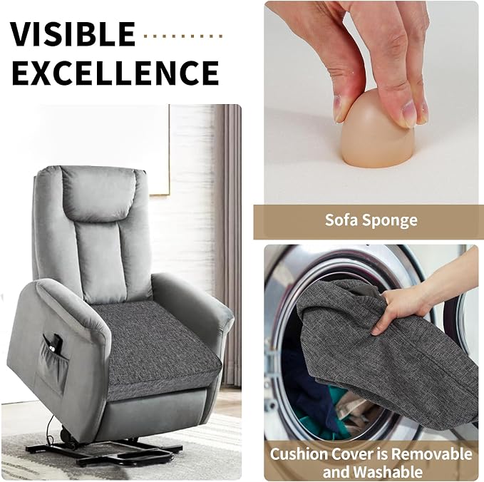 BUYUE Chair Lifting Cushion for Elderly 20" x 20" x 3", Friendly Woven Fabric High-Density Foam Recliner Chair Pad Couch Armchair Seat Cushion, Black
