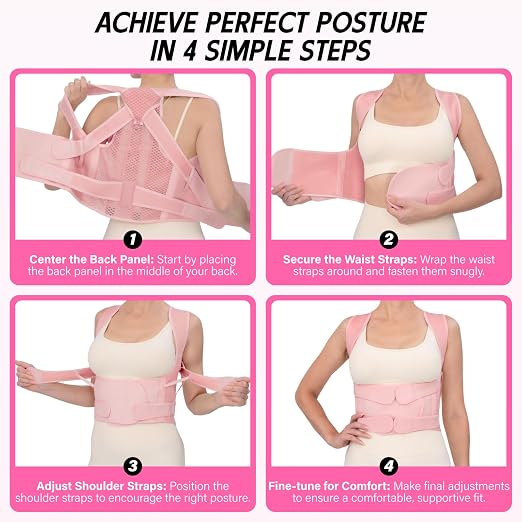 Back Brace Posture Corrector for Women & Men, Adjustable Full Back Support, Shoulder Straightener for Upper & Lower Back Pain Relief-Scoliosis, Hunchback, Waist Trainer (Large, Pink)
