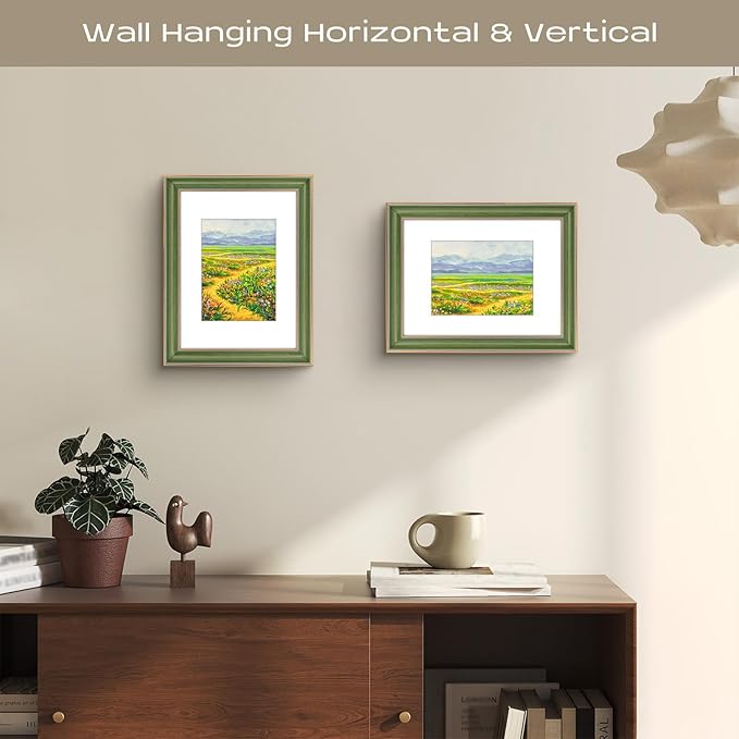 Golden State Art, 9x12 Photo Frame With Mat for Pictures 6x8 and Real Glass (Green With Gold Trim - White Color Mat, 1.25 Inch Frame Border)
