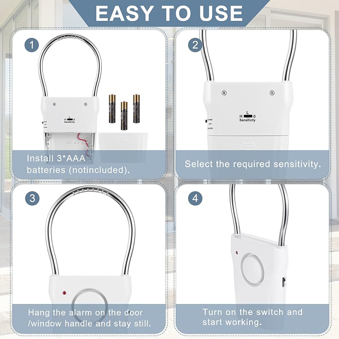 Kanayu 4 Pieces Door Handle Alarm 120dB Door Alarms for Home Security Alert Doorknob Sensing Window Burglar Alert for Home Security Kids Safety(White)