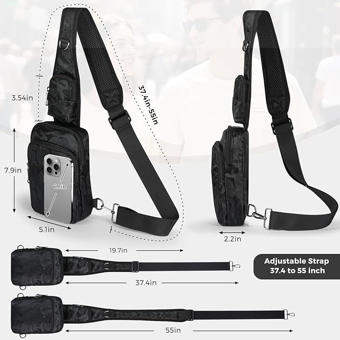 Sling Bag, Crossbody Bag with Zipper Lock, RFID Blocking & Water Resistant for Men and Women