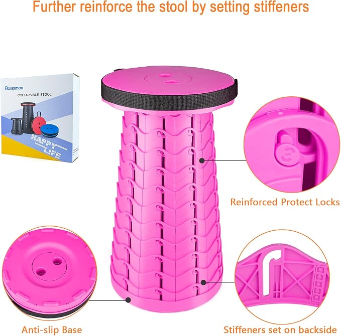 Upgraded Folding Stool Lightweight Yet More Sturdy with Load Capacity 400lbs Portable Collapsible Stool for Camping Fishing Hiking BBQ (Pink)