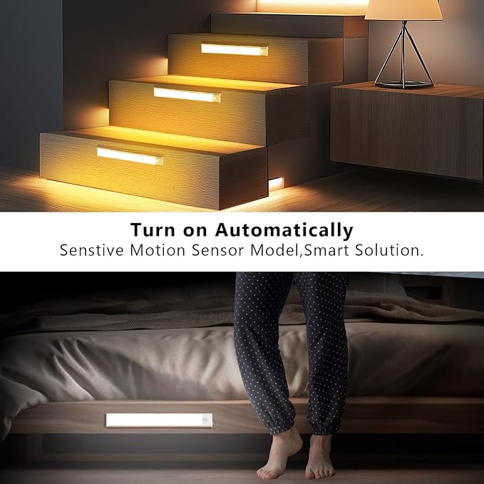 DAYBETTER 12inch Under Cabinet Lighting,2 Pack Motion Sensor Light Indoor | Rechargeable,3 Color Temps,5 Levels Dimmable,Magnetic Closet Light Battery Operated,Wireless Under Counter Lights for Kitchen