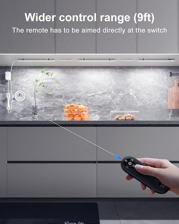 Remote Control Under Cabinet Led Light Plug in, Dimmable Daylight White 4500K, 6 Pack 12 inch Linkable Under Counter Lights for Kitchen Upgrade ETL Listed Plug 24V, UNO-LK 4500K