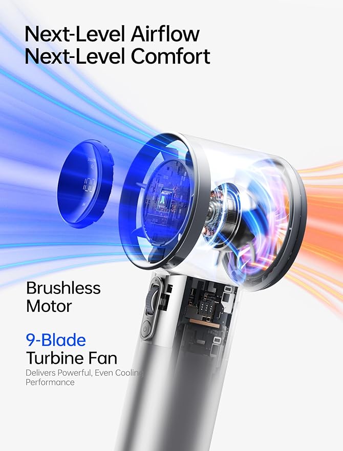 JISULIFE Handheld Fan Pro1S - Next-Gen Airflow: Up to 40H Runtime | Electroplated ABS-Luxury Shine, 1-100 Speed Scroll Wheel, 5000mAh-Portable Fan for Travel, Gifts for Women(Chrome Silver,1Pc)
