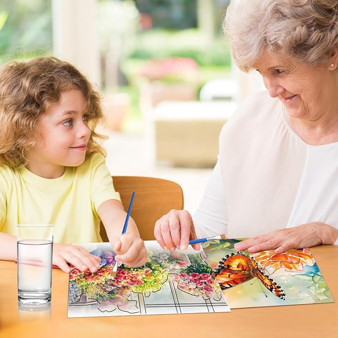 36Pcs Dementia Activities for Seniors,Reusable Water Coloring Set for Dementia Memories Activities, Adults Seniors Toys Games with Painting Brush Drawing Gifts (Garden)