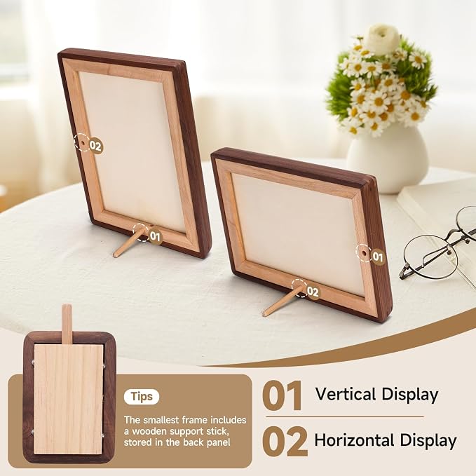 Solid American Black Walnut Picture Frame 5x7 4x6, Natural Wood Tabletop Photo Frame with Decorative Joinery Corners, Horizontal or Vertical Display (Walnut, For 5x7 / 4x6 Photo)