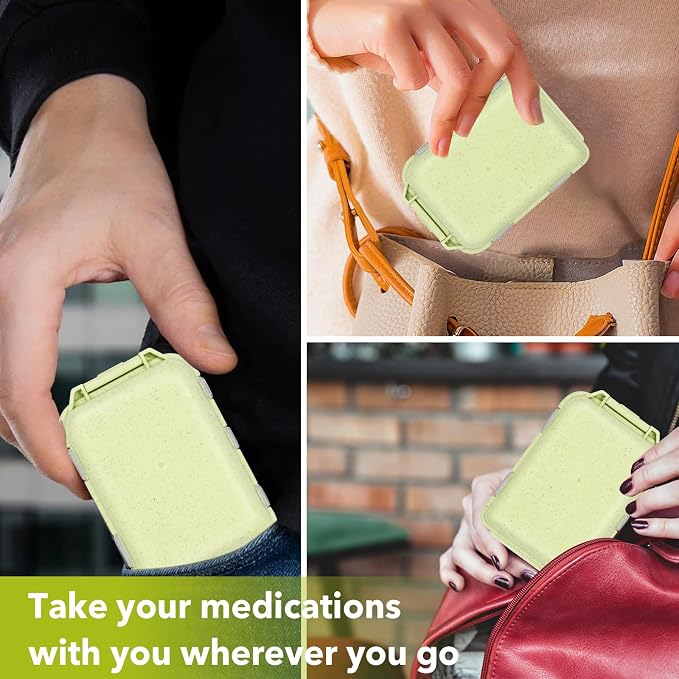Travel Medicine Kit with 189 Labels, Pill Cases Organizers 7 Day Compact Pill Organizer Mini Pill Case Pill Storage Organizer (Yellow, 1 Pack)