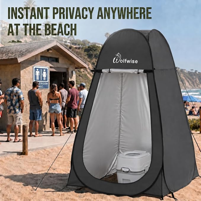 WolfWise Pop Up Shower Tent for Camping Essentials, Compact & Lightweight | Portable Instant Changing Tent with Window & Carry Bag, Privacy Dressing Room Bathroom for Outdoor, 6'3"/6'11" H