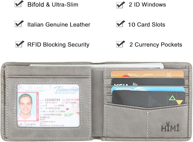 HIMI Wallet for Men-Genuine Leather RFID Blocking Bifold Stylish Wallet With 2 ID Window