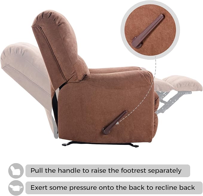 Rocker Recliner Chair for Adults Set of 2,Manual Recliner Chair with Overstuffed Backrest and Armrests, Soft Fabric Manual Rocking Reclining Sofa for Living Room,Brown