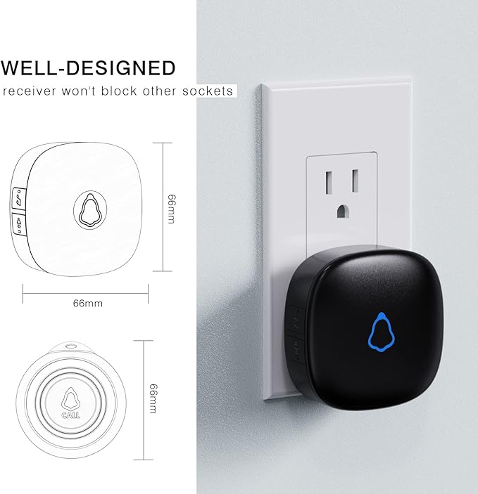 Caregiver Pager, Wireless Call Button for Seniors/Elderly at Home, 2 SOS Buttons + 1 Receiver Medical Life Alert System, Emergency Panic Call Bell, Nurse Calling & Patient Assistance Alarm