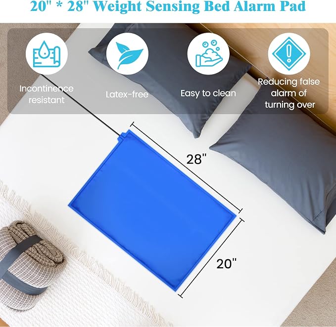 Briidea Bed Alarms and Fall Prevention for Elderly with 20'' * 28'' Weight Sensing Bed Pad (Wireless Alarm Included), Adjustable Volume and Long Range Alert for Home Safety