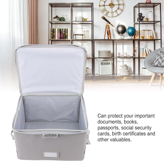 Fireproof Document Box, 1000℃ Fireproof Document Organizer, Portable File Storage Box with Lock and Reflective Strip for Documents Passports Valuables