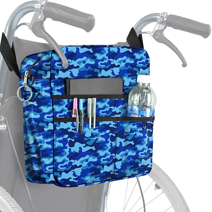 Vive Wheelchair Bag - Machine Washable, Double-Stitched, Water-Resistant Accessory Backpack for Rollators, Wheel Chairs, Walkers - Pouch with XL Pockets & Straps for Quick Installation