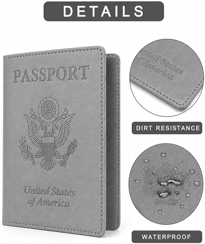 Ciana Passport Holder for Travel, RFID Passport Wallet, Leather Passport Cover & Card Holder for Men & Women, Slim Travel Wallet, Passport Case (Gray)