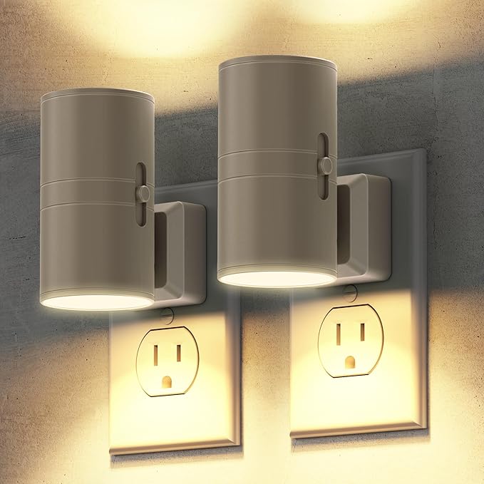 Briignite Night Lights Plug into Wall, Modern LED Night Light Plug in, Dusk to Dawn Sensor, Soft White 3000K, 0-100LM Adjustable Brightness, Dimmable NightLights for Hallway, Bedroom, Stairway, 2 Pack