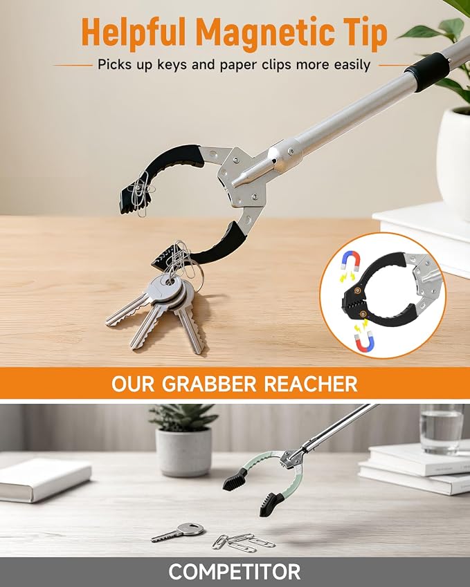 Heavy-Duty Reacher Grabber, Trash Picker Stick with Strong Magnet Anti-Slip Grip Multi-Scenario Use Foldable and Compact Litter Grabber for Easy Storage for Seniors & Litter Pickup.