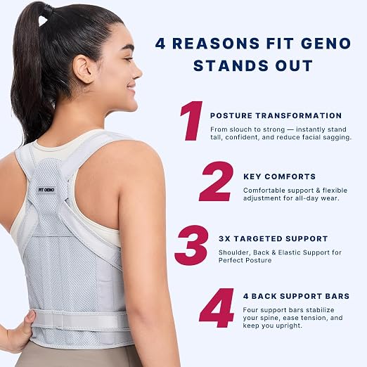 Fit Geno Back Brace Posture Corrector for Women and Men, Shoulder Straightener, Adjustable Full Back Support, Upper and Lower Back Pain Relief - Scoliosis, Hunchback, Thoracic, Spine Corrector (S)