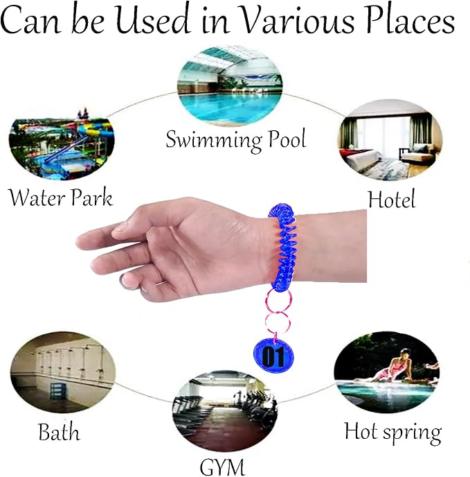 10 Pieces Wrist Coil Keychain Spiral Key Ring, Clear Blue | Wristband Bracelet Key Holder for Pool Gym ID Badge