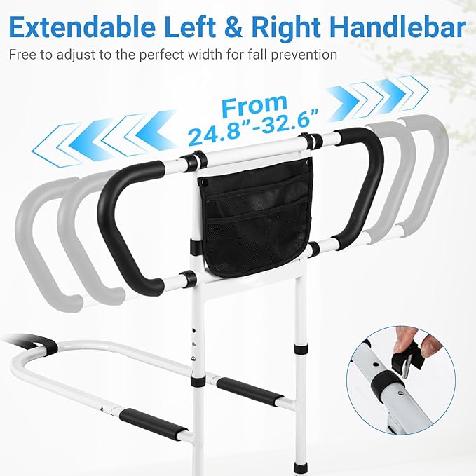 Klvied Bed Rails for Elderly Adults Safety, Bed Side Rails with Non-Slip Handles, Adjustable Bed Cane with Motion Light and Storage Bag, 400LB Gravity Capacity