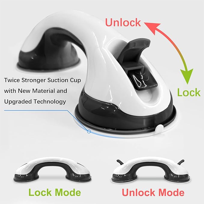 NL'AAHCÉ Grab Bars for Shower Heavy-Duty (2Pack) 12-Inch ADA Compliant Grab Bar for Seniors Shower Handles for Elderly Suction Handicap Safety Handrail for Bathroom Bathtubs Toilet Tiles Glass Black