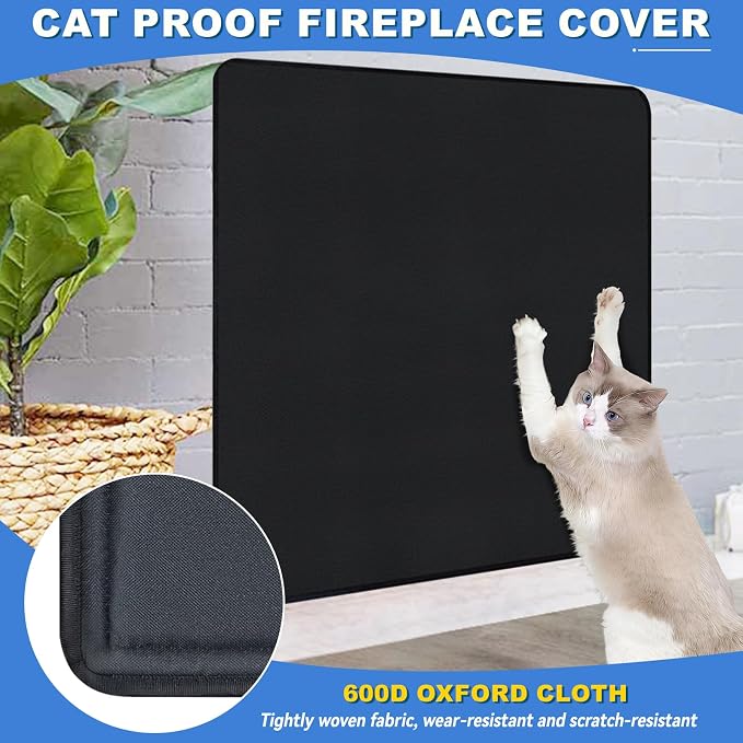 Magnetic Fireplace Cover, Fireplace Draft Stopper with 12 Pieces Strong Magnets, Fireplace Blanket for Heat Loss, Air Blocker for Winter and Summer, 43"x36", Black