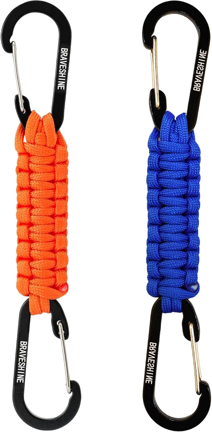 BRAVESHINE Paracord Keychain Carabiner Clip | D Ring Hanger Lanyard Hook | 7.3inch Long | for Stroller, Water Bottle, Key, Backpacks, Men, Women, Luggage, Car Seat Headrest, Fence, Bag Charms