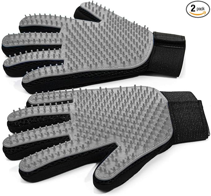 NVNAN Pet Hair Removal Glove for Dogs & Cats, 2-Pack Gray | 2-in-1 deshedding brush and massage mitt for shedding control, bathing and washing, safe for short or long hair pets