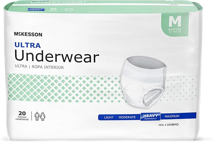 McKesson Ultra Adult Incontinence Underwear, [20 Count], Heavy Absorbency, Medium, 32-44 in. Unisex Bladder Leak Protection, Pull-On Style with Tear-Away Sides, Postpartum and Incontinence Support