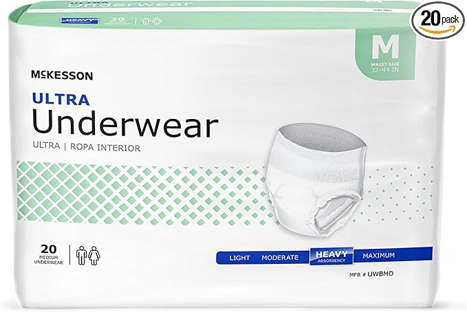 McKesson Ultra Adult Incontinence Underwear, [20 Count], Heavy Absorbency, Medium, 32-44 in. Unisex Bladder Leak Protection, Pull-On Style with Tear-Away Sides, Postpartum and Incontinence Support