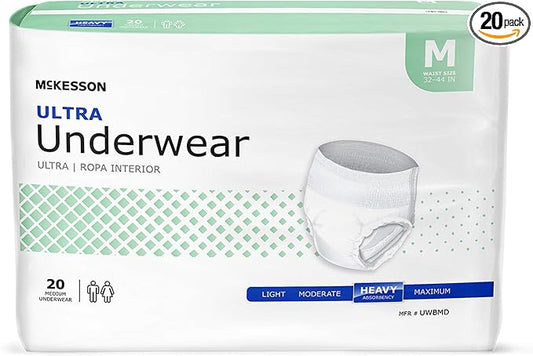 McKesson Ultra Adult Incontinence Underwear, [20 Count], Heavy Absorbency, Medium, 32-44 in. Unisex Bladder Leak Protection, Pull-On Style with Tear-Away Sides, Postpartum and Incontinence Support