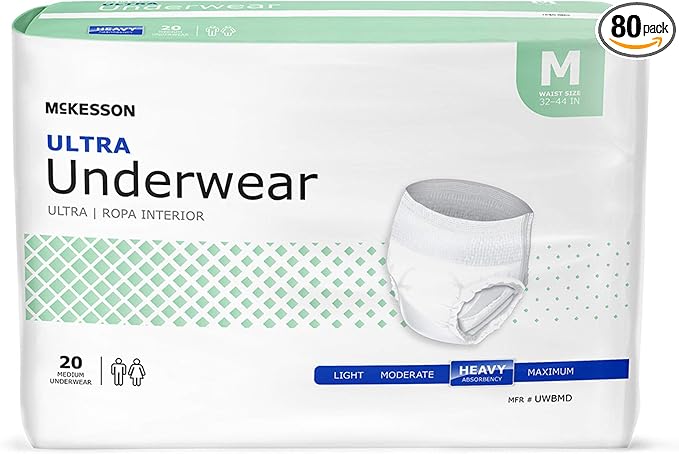 McKesson Ultra Adult Incontinence Underwear, [80 Count], Heavy Absorbency, Medium, 32-44 in. Unisex Bladder Leak Protection, Pull-On Style with Tear-Away Sides, Postpartum and Incontinence Support