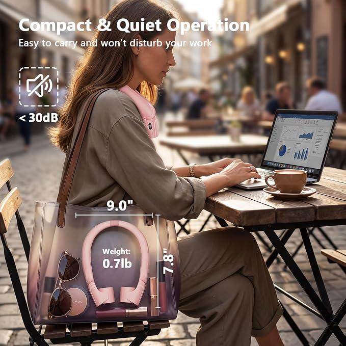 Mavax ChillGo Portable Neck Fan - 8000mAh Personal Wearable Fan, 9000 RPM Direct-flow 4X Powerful 360° Airflow Cooling Fan, Max 16H, 4 Speeds, LED Display, Great Gifts for Men Women - 5th Gen Pink