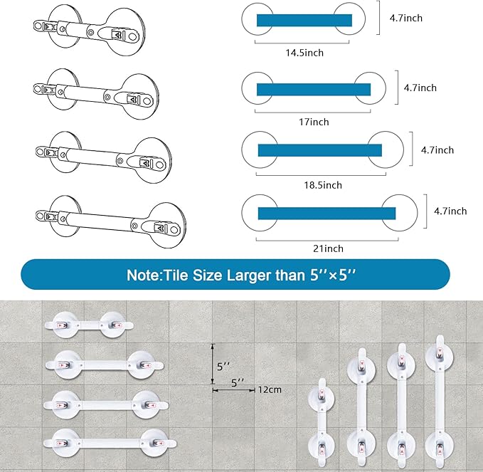 21inch Upgrade Suction Shower Grab Bar, Portable Shower Handle Bar Suction Grip Bar Bathtub Handle with Strong Hold Suction Cup Fitting and Rapid Release for Bathroom(Max Capacity :300lb