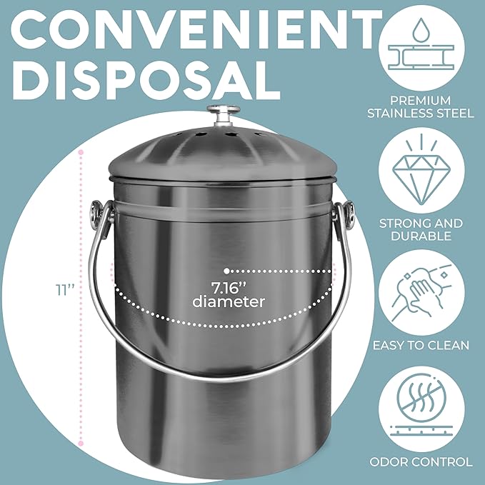 Epica Kitchen Compost Bin for Kicthen Countertops, 1.3 Galllon - Grey