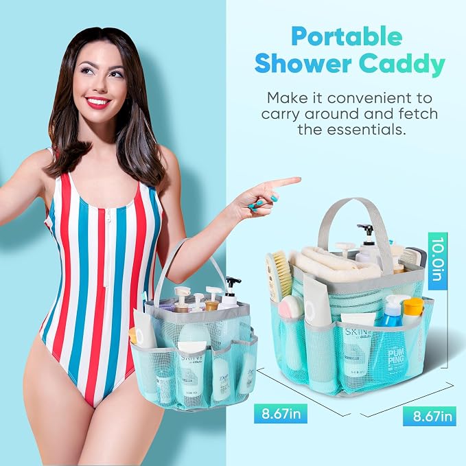 EUDELE Mesh Shower Caddy Portable, 8-Pocket Large Capacity, Quick Dry, Easy Clean, for Beach, Swimming, Gym, Travel