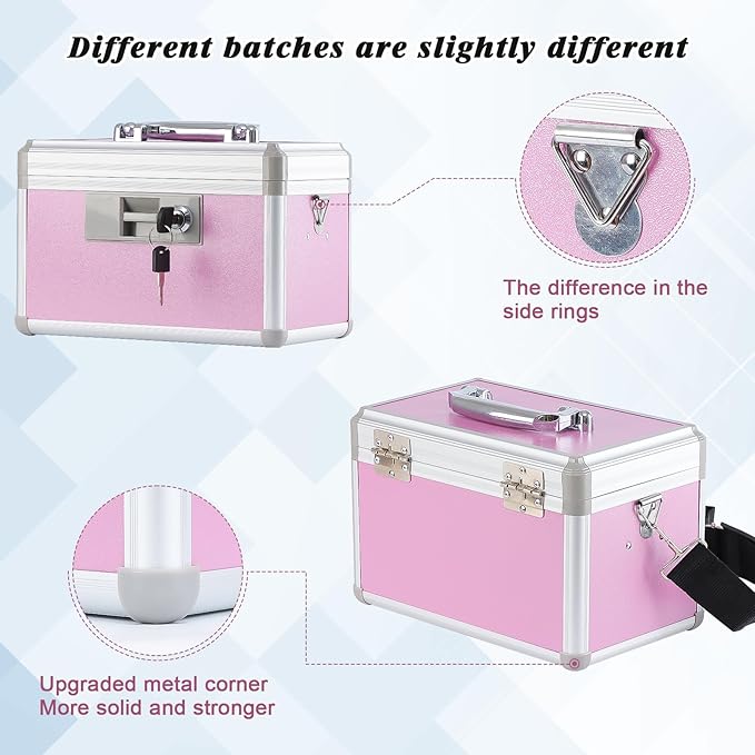 Medicine Box, First Aid Safe Medication Storage Box,Layered Aluminum Daily Medicine Cabinet,10.2" x 6.2" x 7.7", Pink