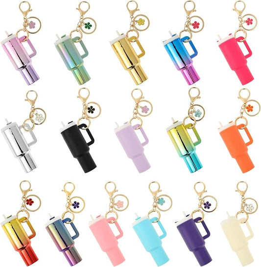 16PCS Mini Tumbler Keychain Accessories for Stanley Cup Cute Chapstick Holder Key Chain Charms for Women Men Girls