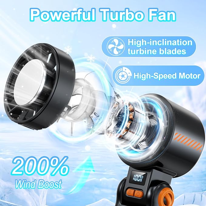 Portable Handheld Turbo Fan - [With Ice Cooling] 100 Speed Mini Personal Fan with Strong Airflow,Foldable 3 in 1 Rechargeable Hand Fans for Travel/Outdoor/Camping/Home/Office, Black