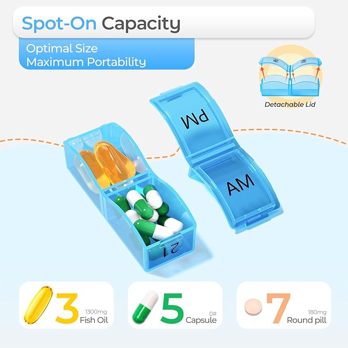 Monthly Pill Organizer 2 Times a Day, 30 Day Pill Box Organizer, One Month AM PM Pill Case Small Compartments to Hold Vitamin and 31 Day Travel Medicine Organizer, 4 Week Pill Cases (Blue)