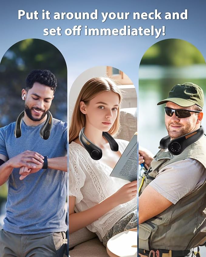 Portable Neck Fan Rechargeable Wearable Personal Fan Blow Cold Air, 5 Speeds, USB Battery, Neck Cooler with Neckbrace, Gift for Men Women, Sports, Gardening, Home, Outdoors, Travel, Camping