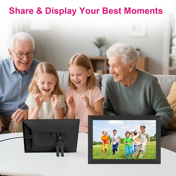 Digital Picture Frame 10.1 inch Smart Electronic Frameo Photo Frame 32GB Auto-Rotate 1280*800 HD Touch Screen, Desk or Wall Mounted, Share Photos Videos Instantly, Gifts for Mom Dad Women Men (Black)