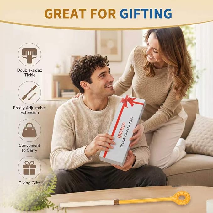QMUNLLO Double Sided Extendable Back Scratcher with Beaded Handle(Yellow) | Relieve any itch instantly on your own with this extendable back scratcher. Comes in beautiful packaging