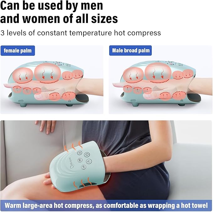 cotsoco Hand Massager - 3Massage Sizes, Cordless Hand Massager with Heat & Compression for Arthritis and Carpal Tunnel, Gift for Men Women Family Friends, Relaxation at Home, Office, Outdoors, Blue