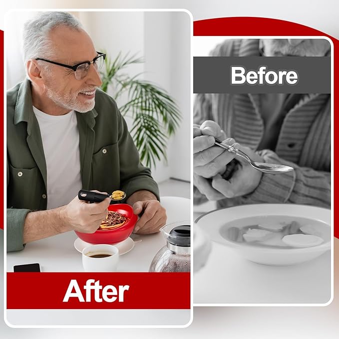 2 Sets Adaptive Utensils Bowl and Plate Set Adaptive Self Feeding Dinnerware with Suction Base Non Slip Bendable Cutlery for Elderly Disabled Hand Tremors Arthritis Parkinson(Red)