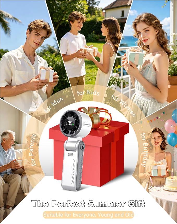Portable Handheld Turbo Fan - 5 Speed Mini Personal Fan with Strong Airflow, Foldable 3 in 1 Rechargeable Battery Operated Trave Essentials Hand Fans for Indoor/Outdoor Use, White