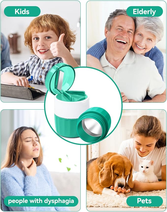 Pill Crusher Fine Powder - Cotatoc 3-in-1 Pills Grinder with Stainless Steel Grinding Pestle, Portable Pill Cutter and Crusher for Elderly and Pets (Cyan)