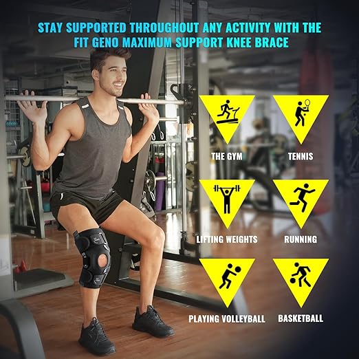 Fit Geno Hinged Knee Brace for Meniscus Tear: Adjustable Support for Knee Pain w/Built-in Side Stabilizers & Removable Metal Hinges for ACL MCL Injury or Surgery Recovery - Men and Women