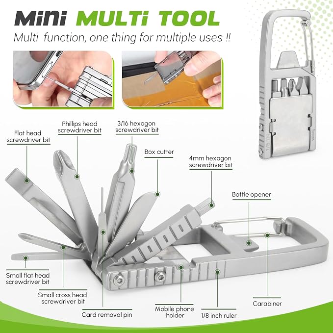 2 Pack 12 in 1 Keychain Multitool Screwdriver Bit Folding Multi Tool Bottle Opener Portable Pocket Tool for Outdoors Camping